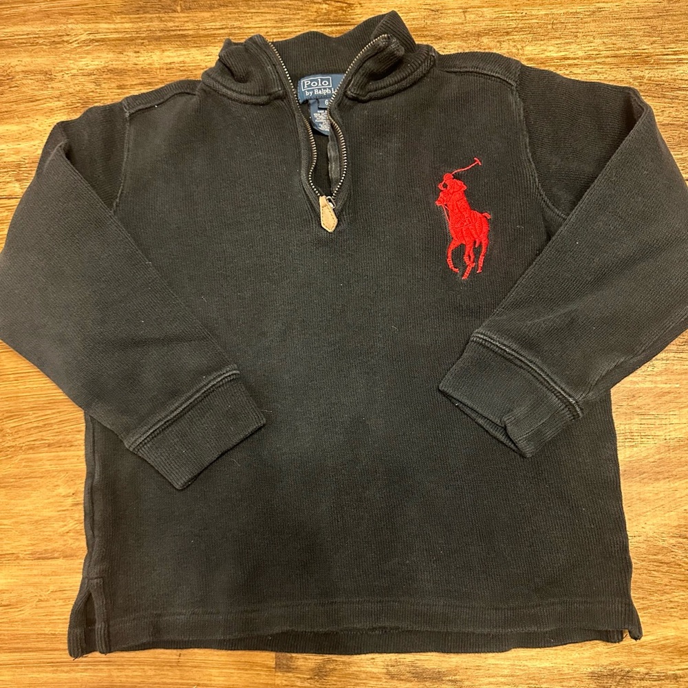 Polo Ralph Lauren Boys Size 6 Black Big Pony Knit Mock Neck 1/4 Zip Sweater